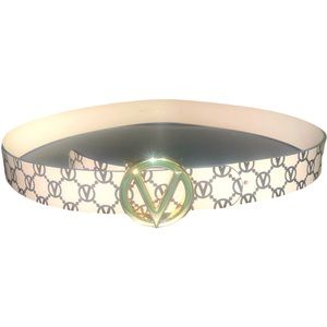 Valentino by Mario Valentino Guisy Monogram Leather Belt in Creamy Mousse